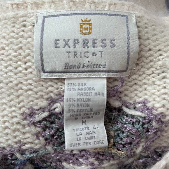 VTG Express Tricot 90s Angora Silk Floral Print Oversized Sweater Sz M - Picture 7 of 7